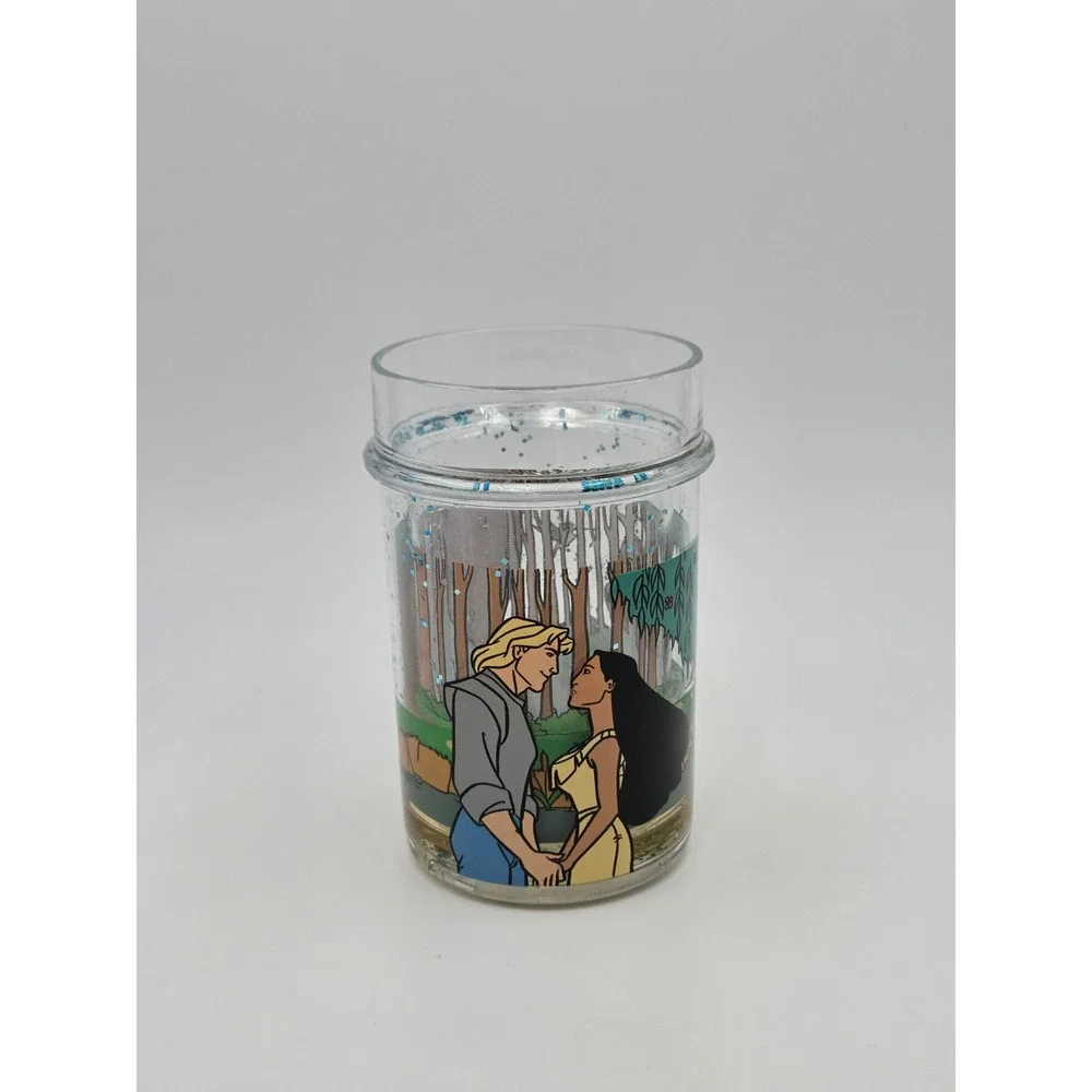 Vintage Disney Pocahontas Glitter Tumbler Cup Blue Floating Sparkles Plastic